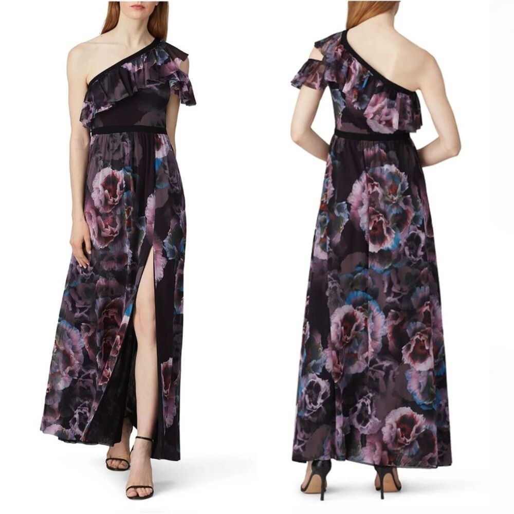 Fuzzi Purple Floral One Shoulder Tulle Gown